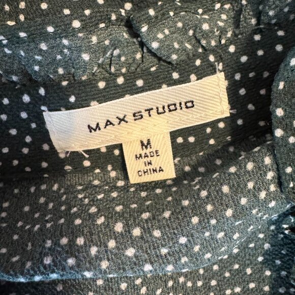 Max Studio Polka Dot Tiered Midi Dress Womens M Ruffle High Neck Empire Waist - Picture 4 of 6